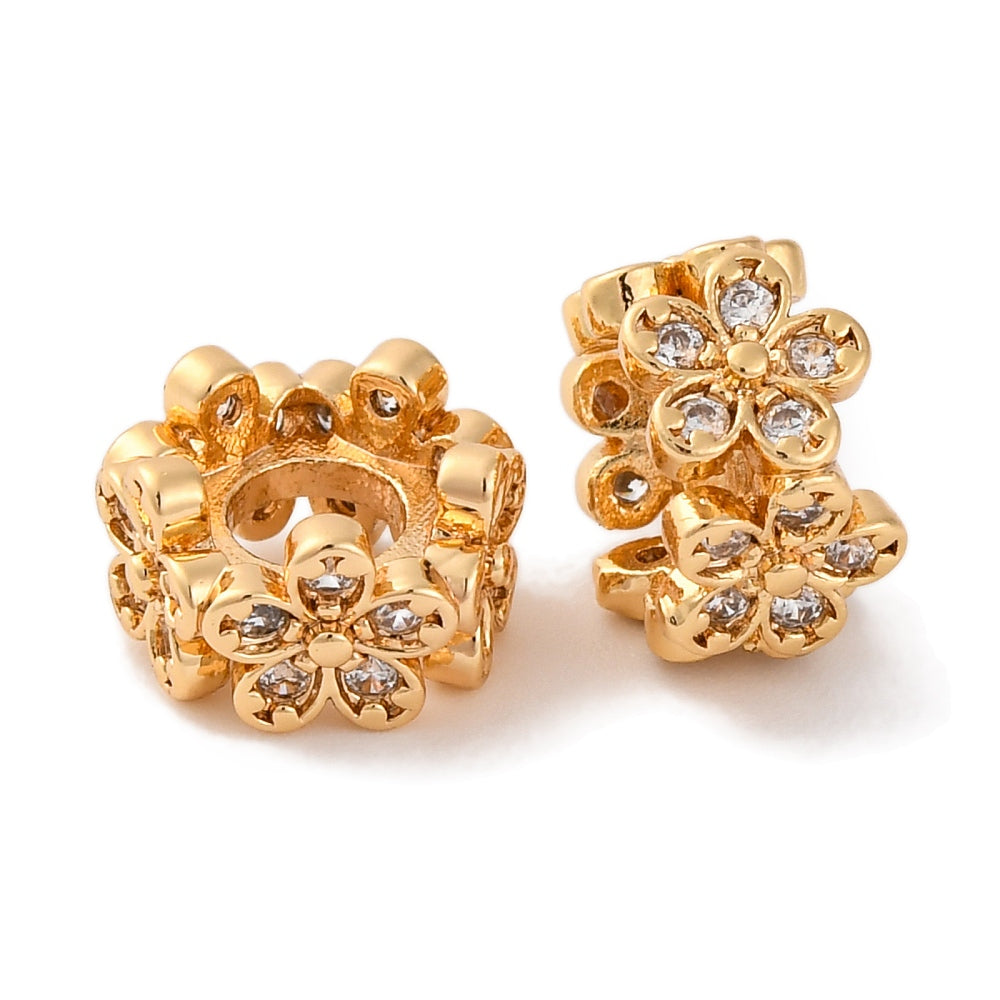 Sakura Cherry Blossom CZ Beads – Large Hole Flower Spacer, Gold | The Pink Bead Shop Canada