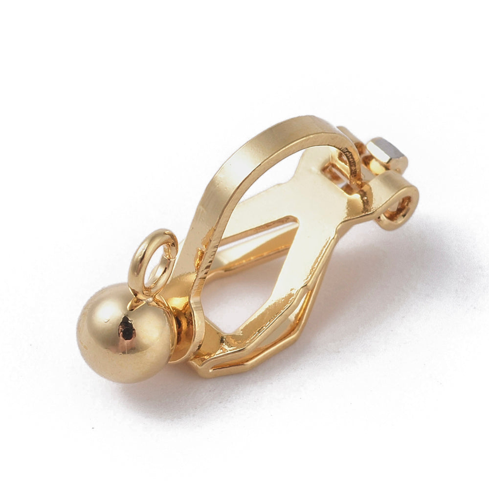Clip-On Earring Findings with Loop – Brass, 18K Gold Plated or Platinum, 16×6×8mm, Hole: 1.6mm Pack of 2 PAIRS The Pink Bead Shop