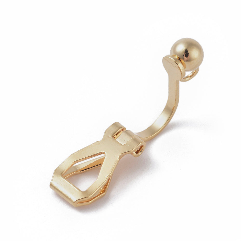 Clip-On Earring Findings with Loop – Brass, 18K Gold Plated or Platinum, 16×6×8mm, Hole: 1.6mm Pack of 2 PAIRS The Pink Bead Shop