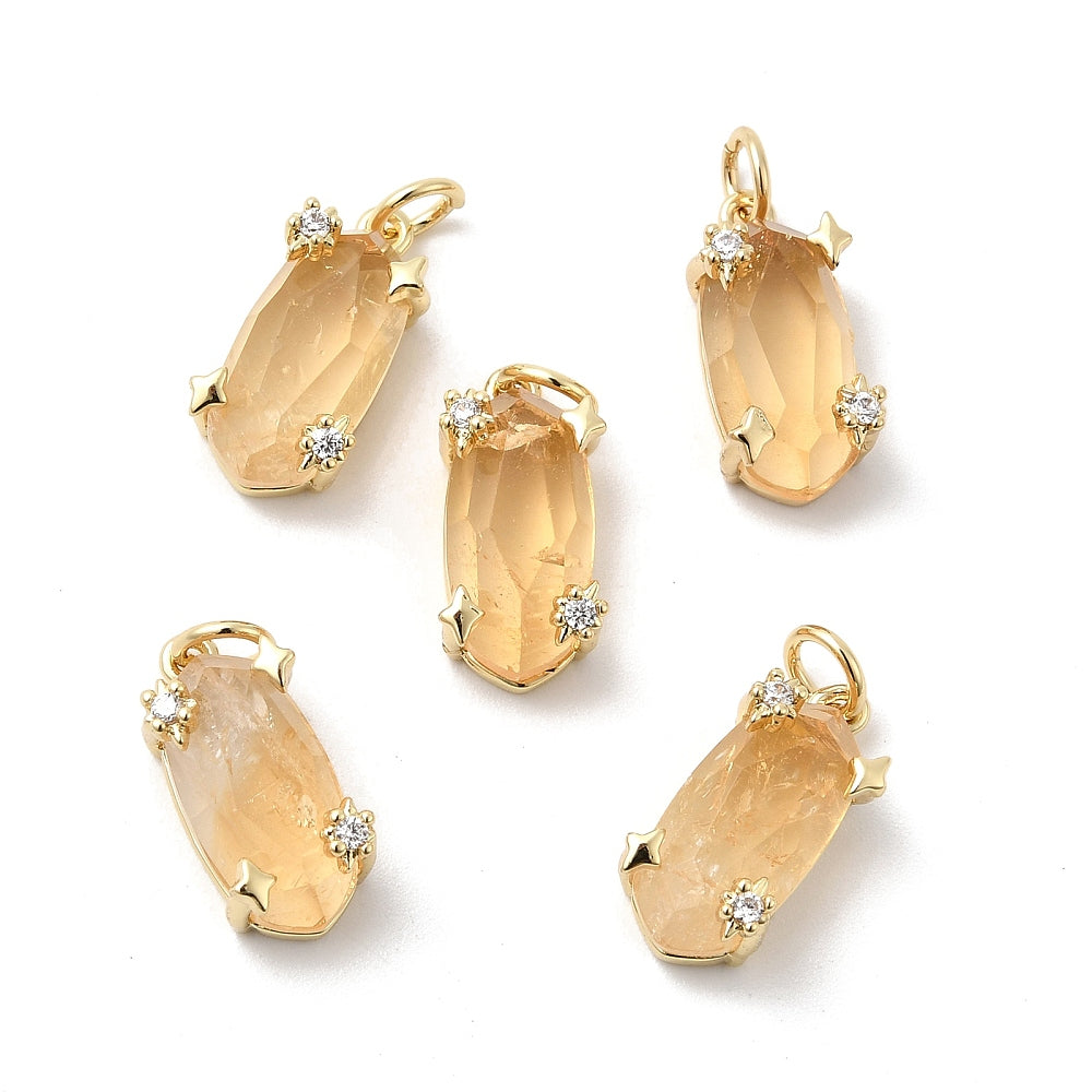 Faceted Citrine Pendant with CZ Setting – 18k Gold Plated | The Pink Bead Shop Canada