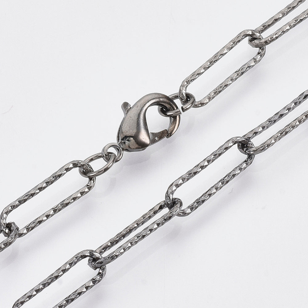 Gunmetal Textured Paperclip Chain Necklace – Brass with Lobster Claw Clasp, 19.68 inch (50cm) The Pink Bead Shop