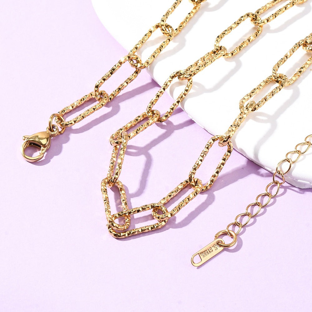 18K Gold Plated Textured Paperclip Chain Necklace – Stainless Steel, Unisex, 18.19 inch (46.2cm) + Extender The Pink Bead Shop
