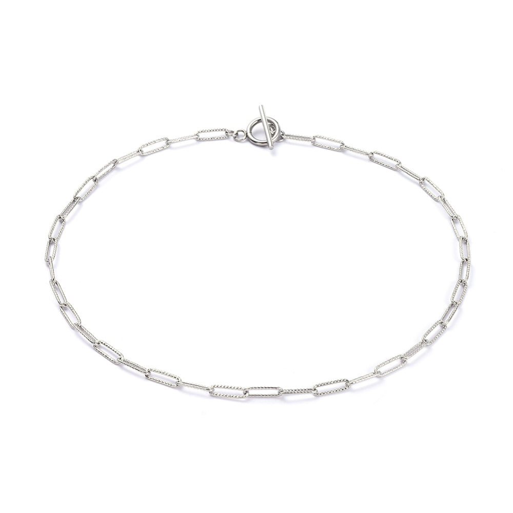 Non-Tarnish 304 Stainless Steel Textured Paperclip Chain Necklace with Toggle Clasp – 16.33” | The Pink Bead Shop Canada