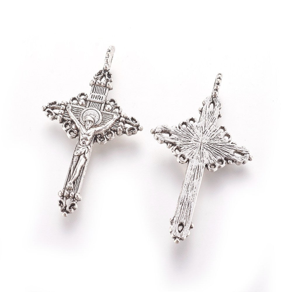 Antique Silver Crucifix Cross Pendant 50x28mm | The Pink Bead Shop Canada