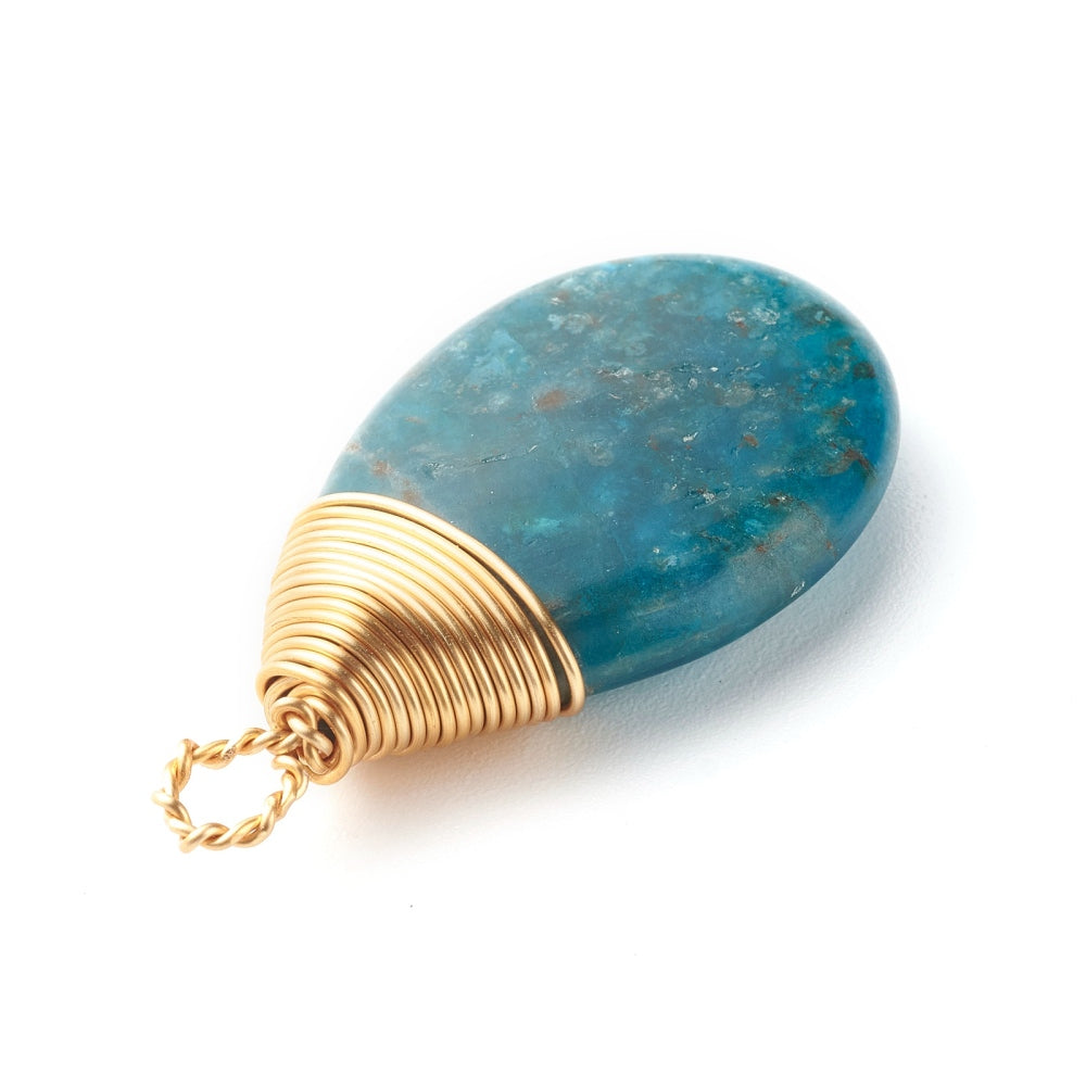 Natural Apatite Teardrop Pendants – Gold Wire Wrapped | The Pink Bead Shop Canada