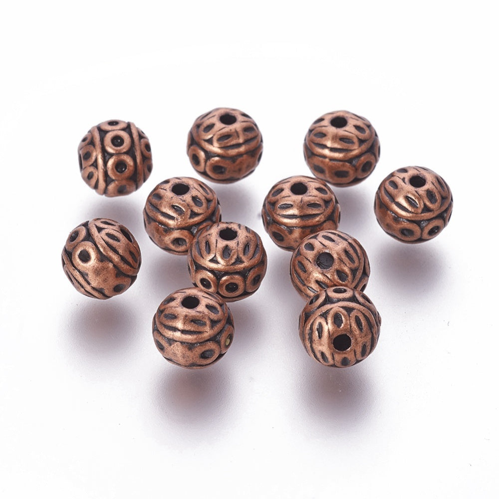 Textured Red Copper Round Alloy Beads 8mm 10 Pack | The Pink Bead Shop Canada