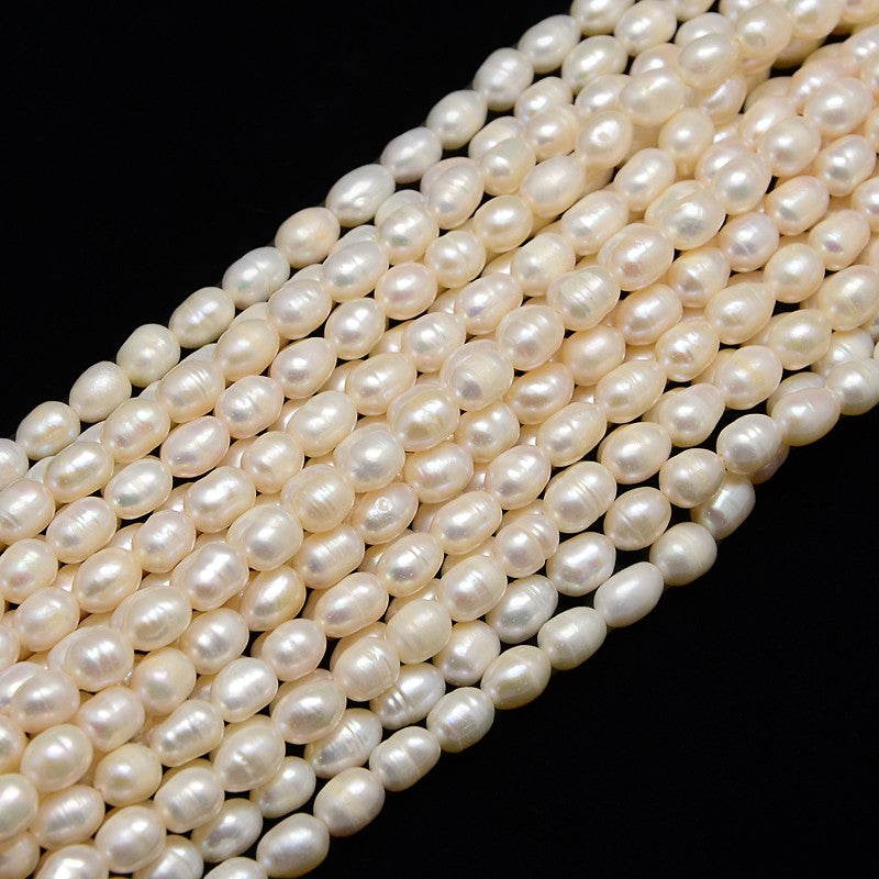 Freshwater Pearl Beads Natural Cultured – 6–8x5–6mm Rice Shape (Approx. 48pcs/Strand) The Pink Bead Shop