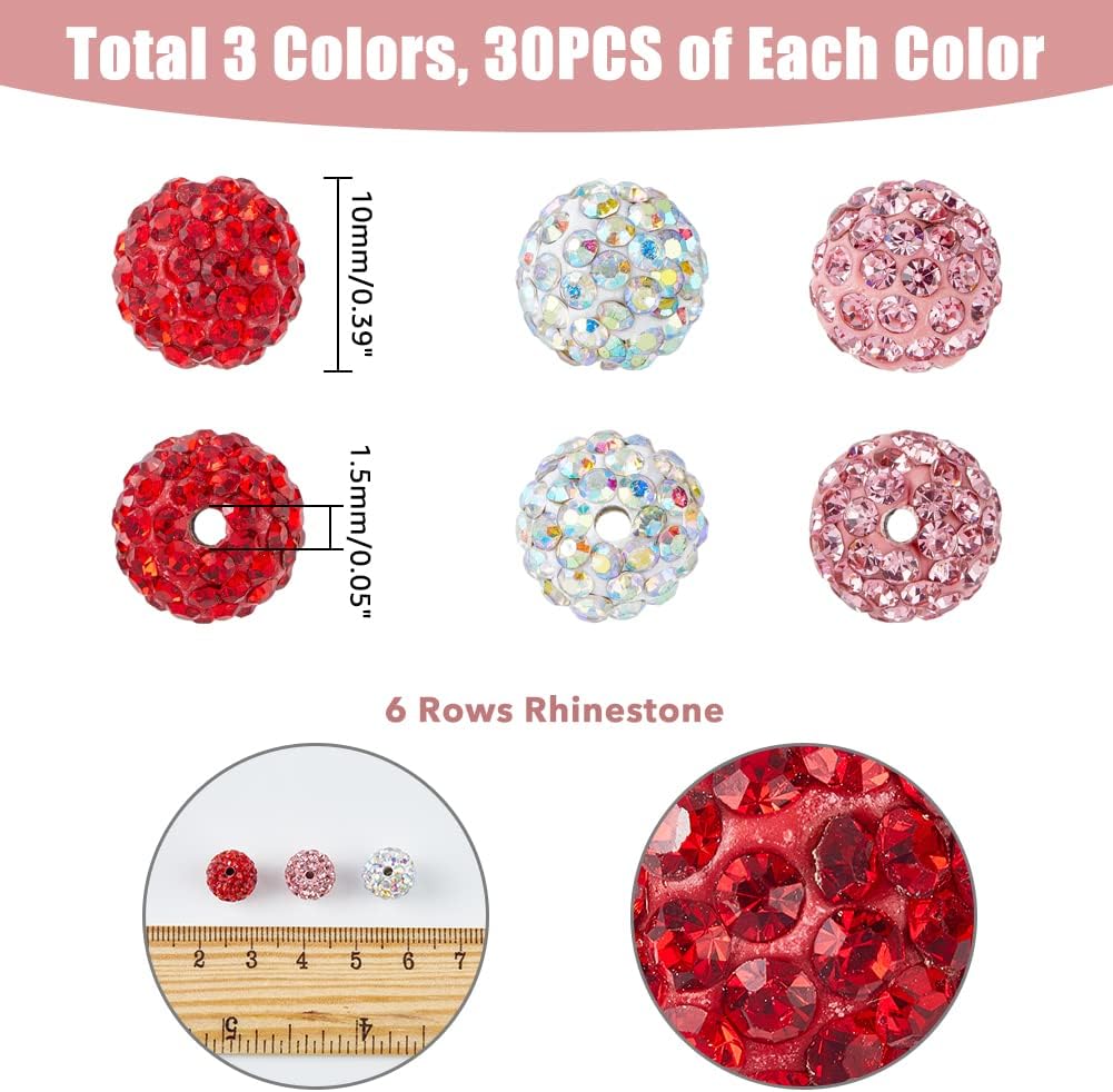 Polymer Clay Rhinestone Round Beads, Pave Disco Ball Beads, for Beadable Pens Jewelry Keychain Making, Mixed Color