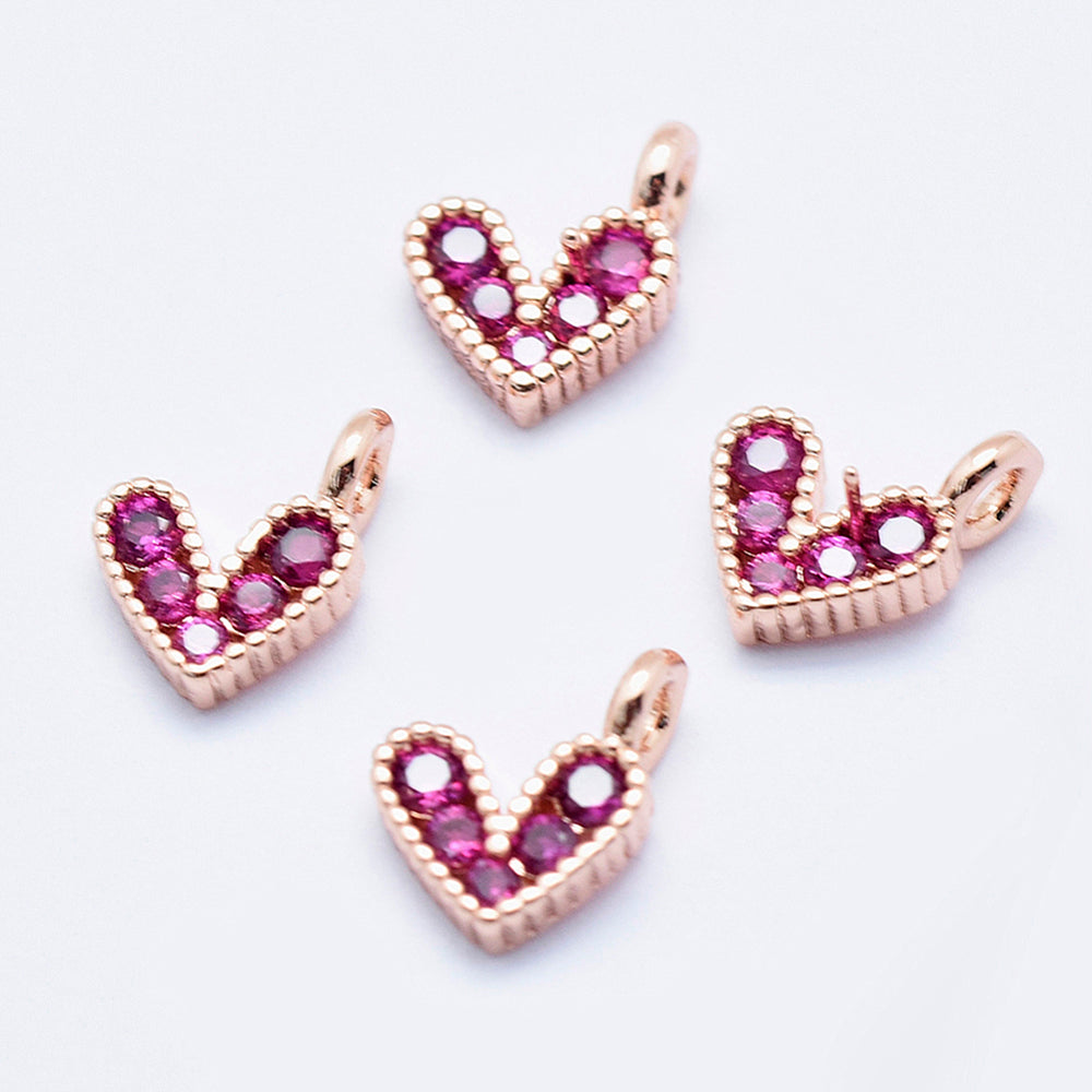 Brass Micro Pave Cubic Zirconia Heart Charms – Assorted Plated Finishes, 9.5mm, Pink Cubic zirconia The Pink Bead Shop