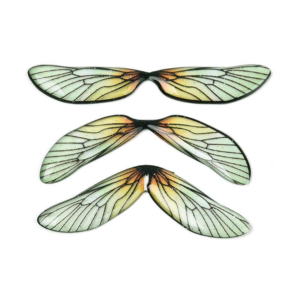 Transparent Resin Fairy Wing Cabochon Set – Light Green Glitter 3 Piece Set | The Pink Bead Shop Canada