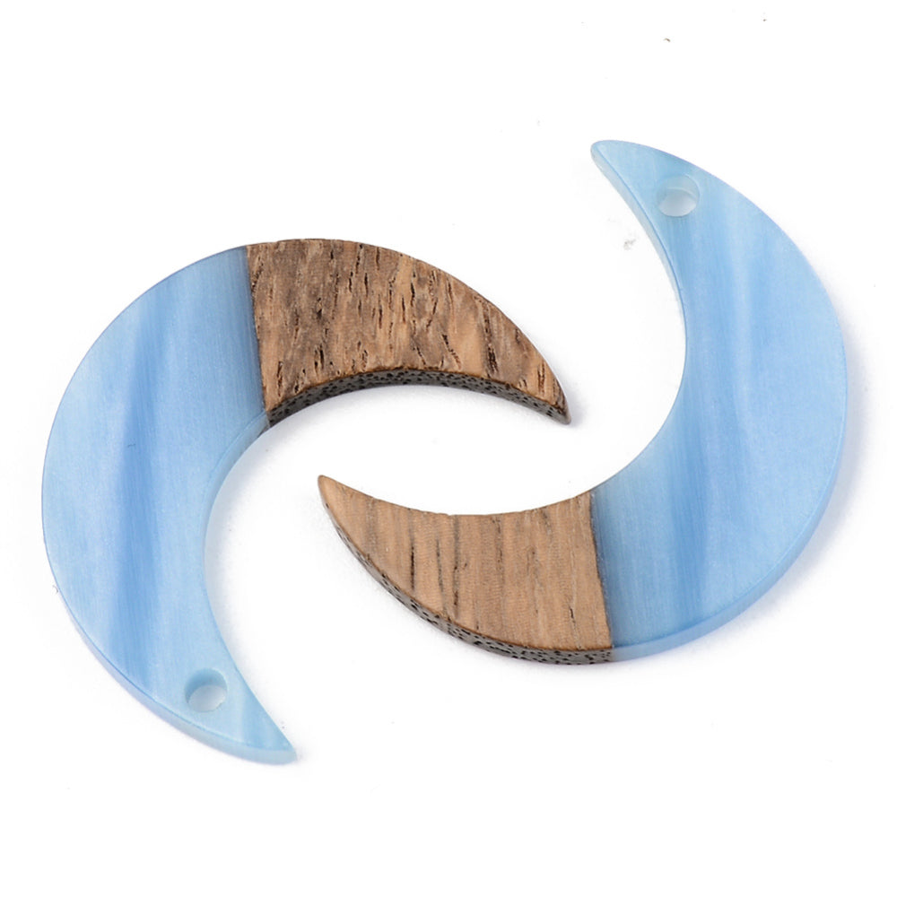 Resin & Walnut Wood Crescent Moon Pendants – Mixed Colors – 28mm Moon Charms – Jewelry Making Pendants 4Pack The Pink Bead Shop