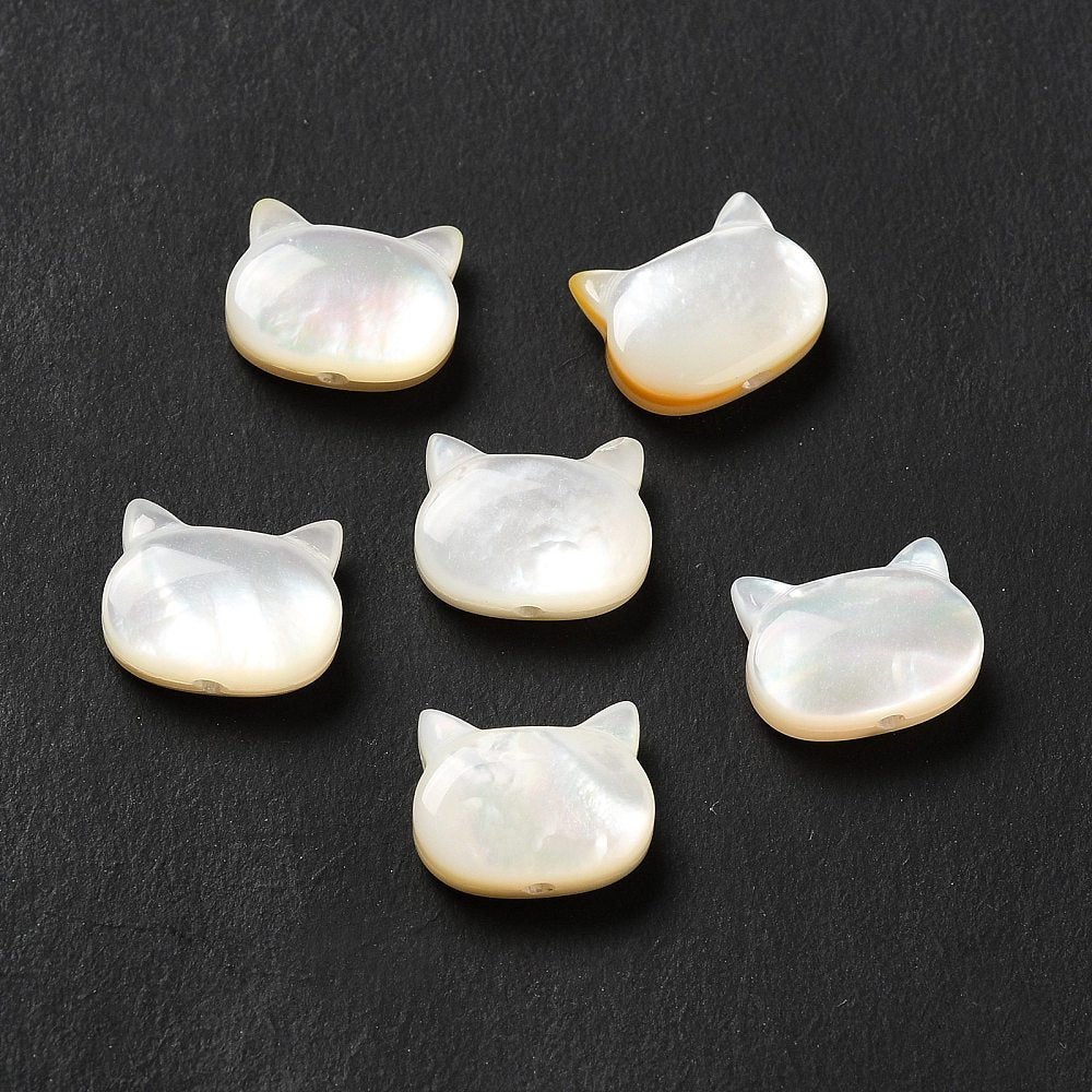 Natural White Shell Cat Beads 10.5mm – 2 Pack | The Pink Bead Shop Canada