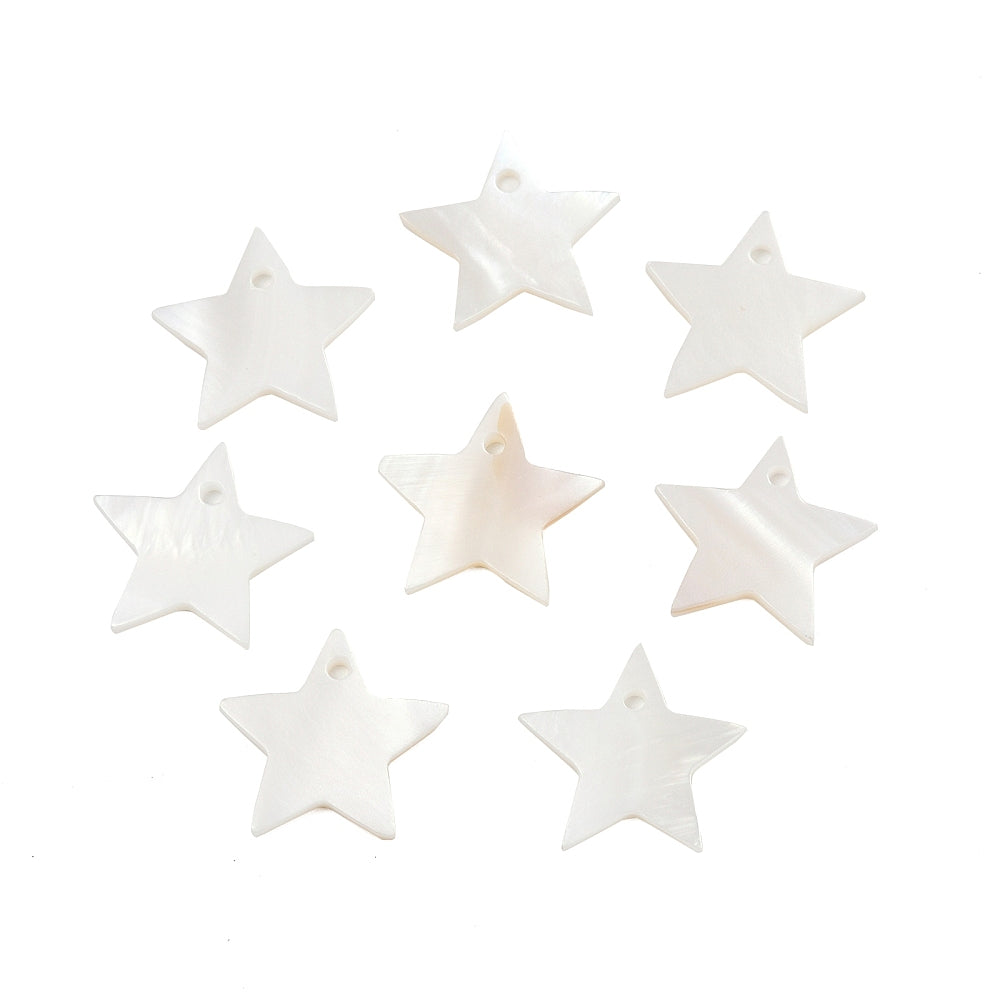 White Mother of Pearl Shell Pendants – Star, 18–19.5×18–19.5×2mm, 1.5mm Hole 4 Pack The Pink Bead Shop