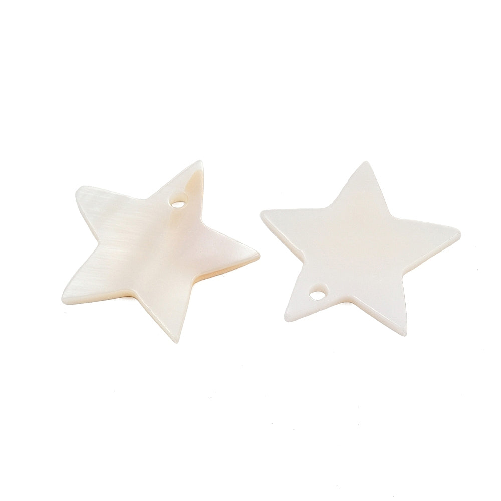 White Mother of Pearl Shell Pendants – Star, 18–19.5×18–19.5×2mm, 1.5mm Hole 4 Pack The Pink Bead Shop