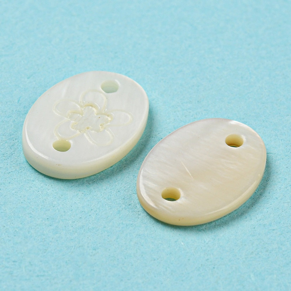 Natural Freshwater Shell Oval Connector Charms 13mm WhiteSmoke – 2 Pack | The Pink Bead Shop Canada