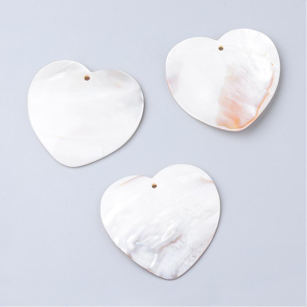 Freshwater Shell Heart Pendants – Floral White, 2 Pack | The Pink Bead Shop Canada