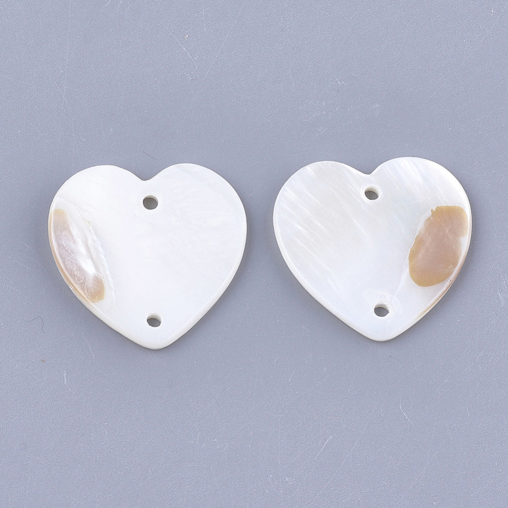 Creamy White Shell Heart Connectors 2 Pack – Natural Freshwater Shell Links The Pink Bead Shop