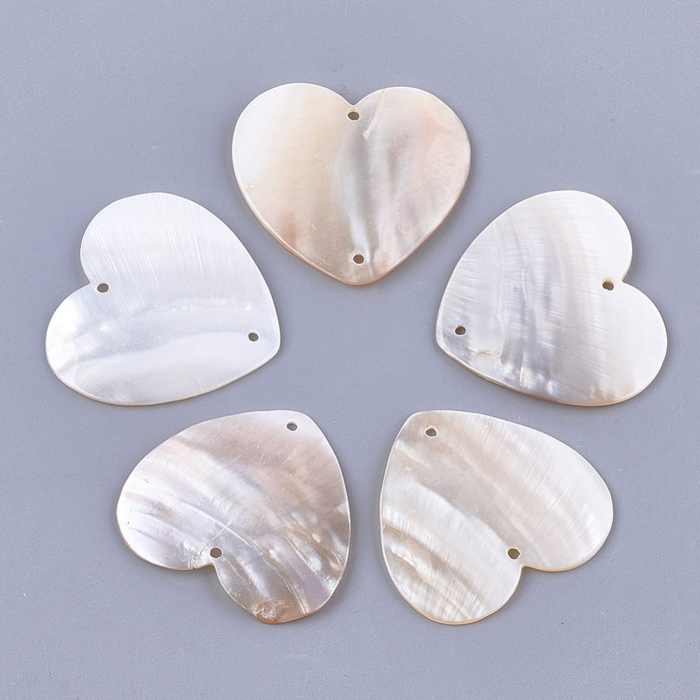 Freshwater Shell Heart Connectors – Creamy White, 42×45×2–3mm, 2mm Hole 2Pk The Pink Bead Shop