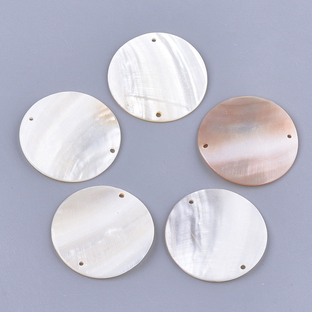 Freshwater Shell Round Connector Links – Creamy White, 2 Pack | The Pink Bead Shop Canada