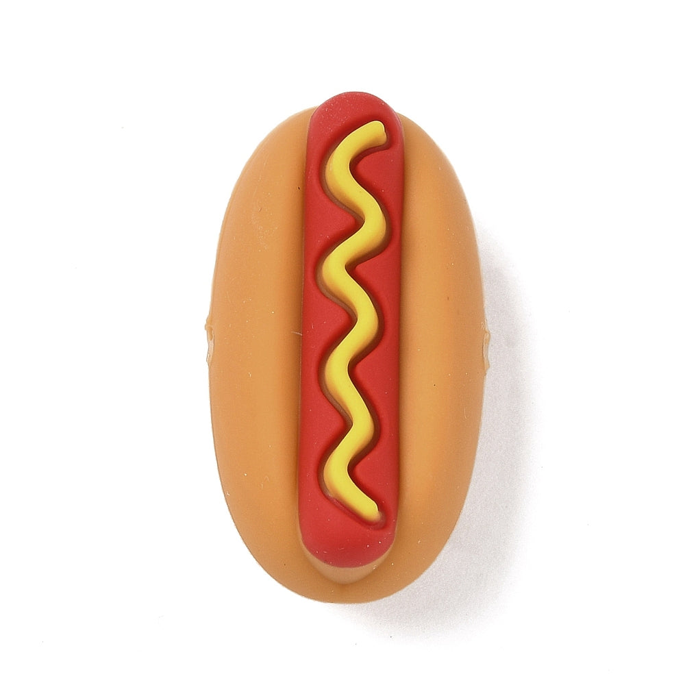Silicone Beads, Food Theme, Focal Beads, Orange, Hot Dog