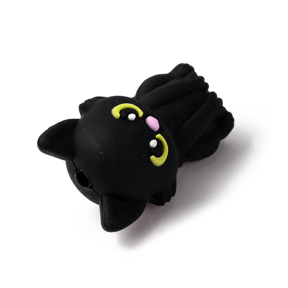 Silicone Beads, Focal Beads, Cat Shape, Black