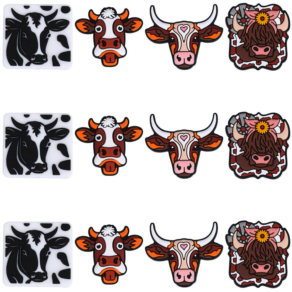 4 Styles Silicone Focal Beads, Cattle