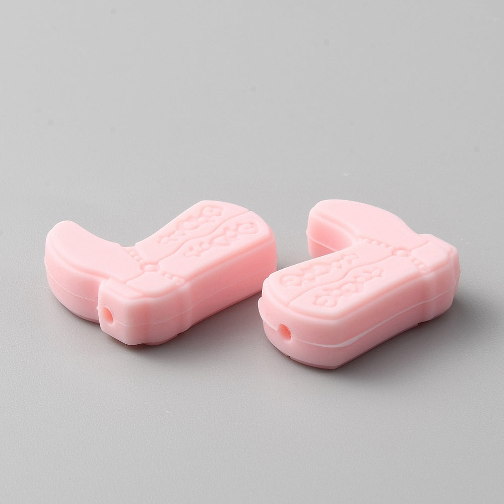 Silicone Beads, Boot, Pink