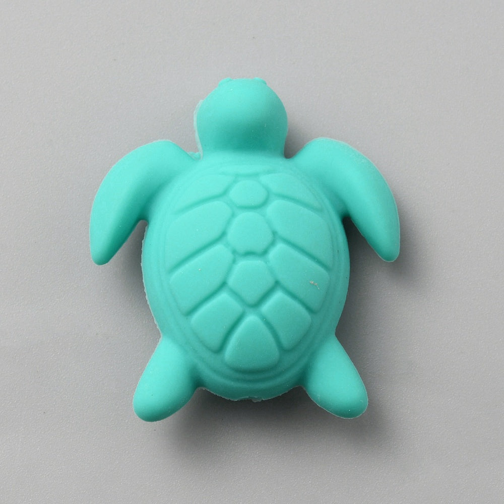 Turtle Food Grade Eco-Friendly Silicone Focal Beads, Turquoise