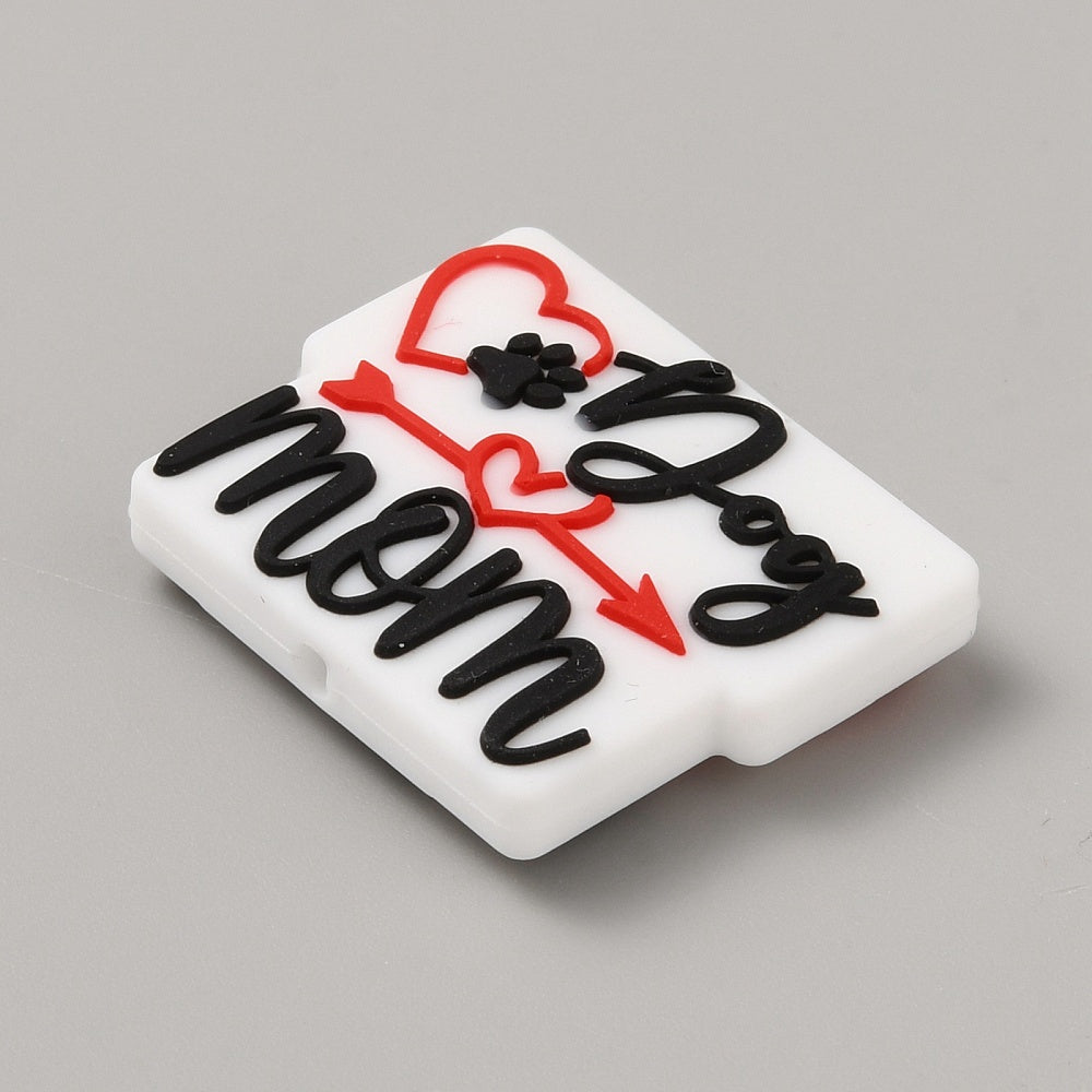 Food Grade Silicone Focal Beads, Word Mom, Dog