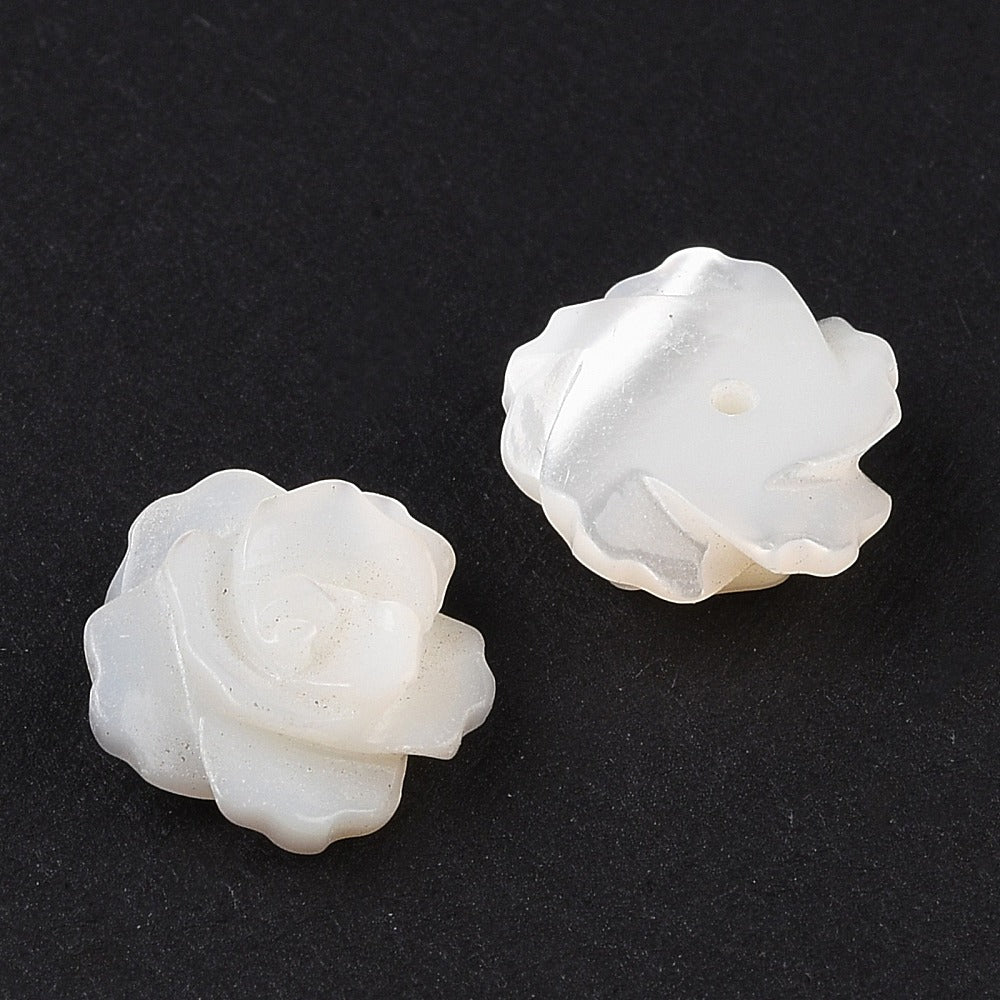 Natural White Shell Flower Beads 10mm Half Drilled – Sold in Packs of 2| The Pink Bead Shop Canada