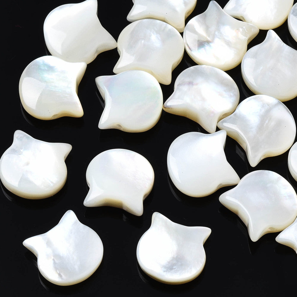 Natural White Shell Cat Beads 10mm – 2 Pack | The Pink Bead Shop Canada
