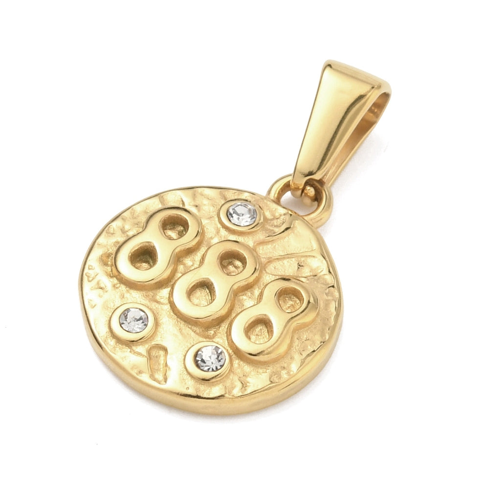 888 Angel Number Pendant – Gold Stainless Steel Rhinestone Charm | The Pink Bead Shop Canada