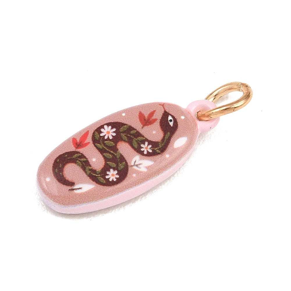 Gold Snake Stainless Steel Oval Charms – Printed Design (21mm) The Pink Bead Shop
