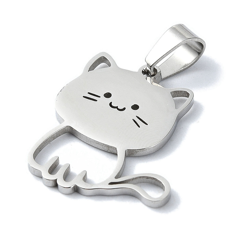 Cat Charm Pendant – Non-Tarnish 304 Stainless Steel, Laser-Cut, 23×20×1.5 mm, Hole: 7×4 mm The Pink Bead Shop
