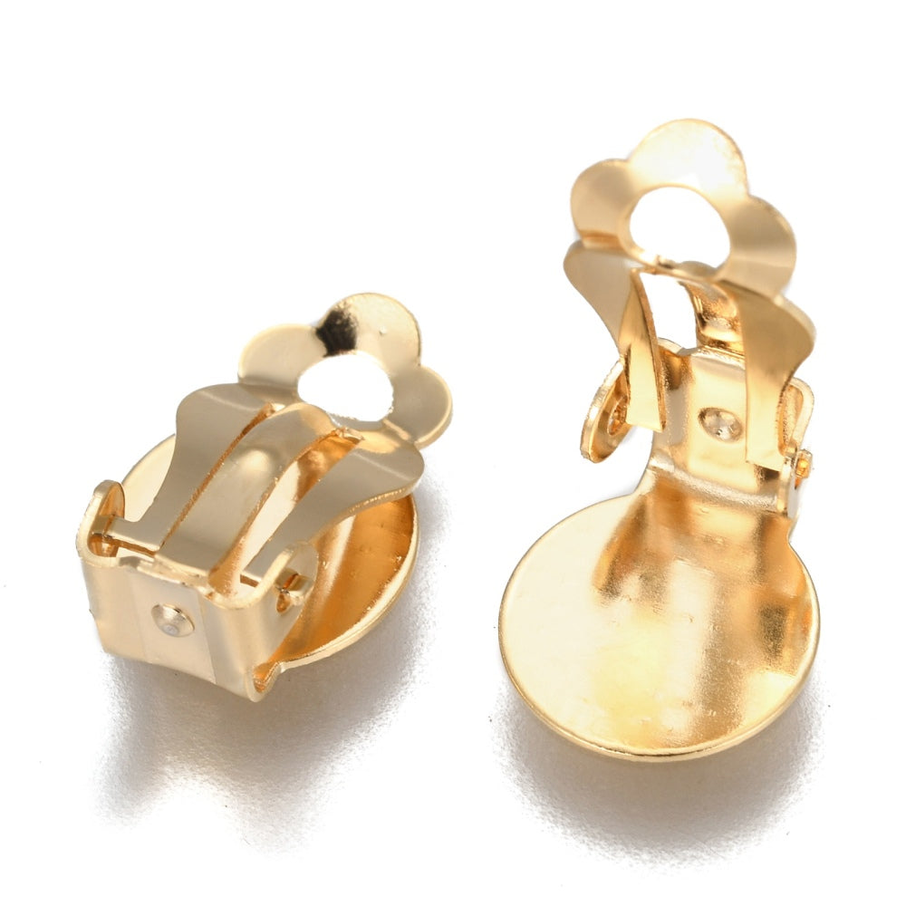 Clip-On Earring Findings with Round Flat Pad – 304 Stainless Steel, Golden or Stainless Steel Color, Tray: 9.8mm 2PK The Pink Bead Shop