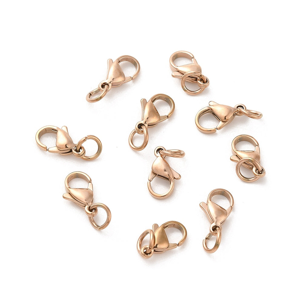 PVD Rose Gold 304 Stainless Steel Lobster Claw Clasps – 12mm – Pack of 10 | The Pink Bead Shop Canada