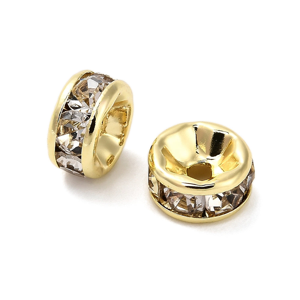 Gold Plated Stainless Steel Rhinestone Spacer Beads – 6.5mm 10pk The Pink Bead Shop