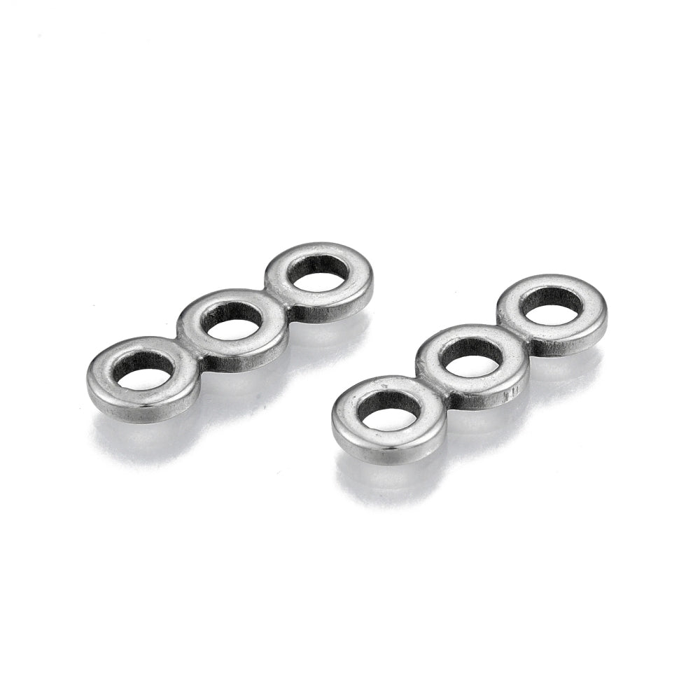 Stainless Steel Multi-Strand Connector Links – 22×7×2mm – Triple Ring Spacer Bars 5 Pack The Pink Bead Shop