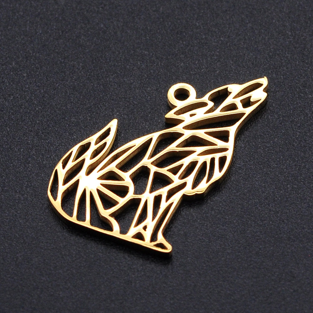 Wolf, Golden 201 Stainless Steel Pendants