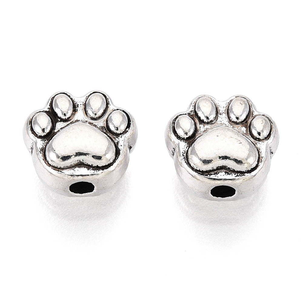 ibetan Style Paw Print Beads – Antique Silver Alloy, 7.5×8×5mm, 1.6mm Hole 6 Pack The Pink Bead Shop