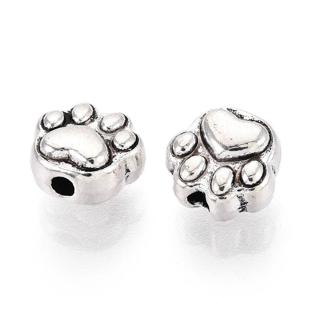 ibetan Style Paw Print Beads – Antique Silver Alloy, 7.5×8×5mm, 1.6mm Hole 6 Pack The Pink Bead Shop