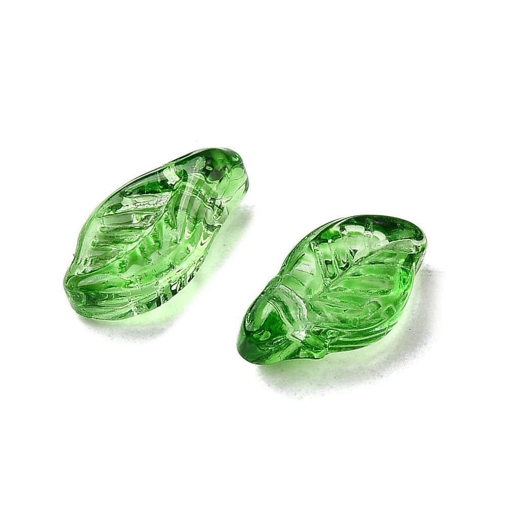Green Glass Leaf Beads | Nature Inspired Glass Charms | The Pink Bead Shop Canada
