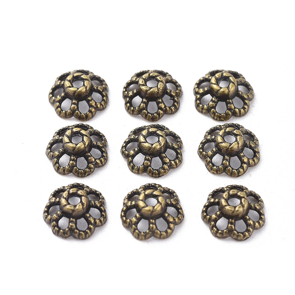 Antique Bronze Tibetan Style Bead Caps – 9mm – 200 Pack | The Pink Bead Shop Canada