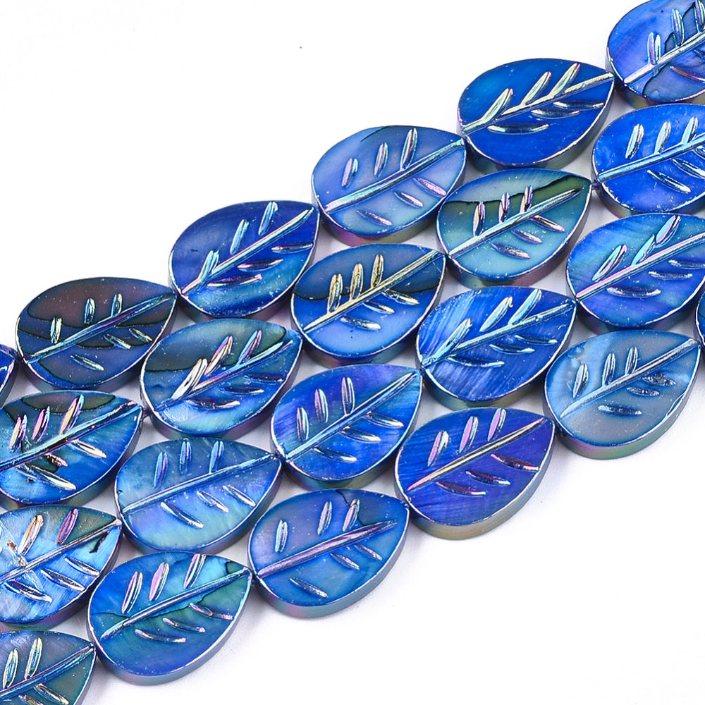 Freshwater Shell Leaf Beads – Royal Blue AB Finish | The Pink Bead Shop Canada