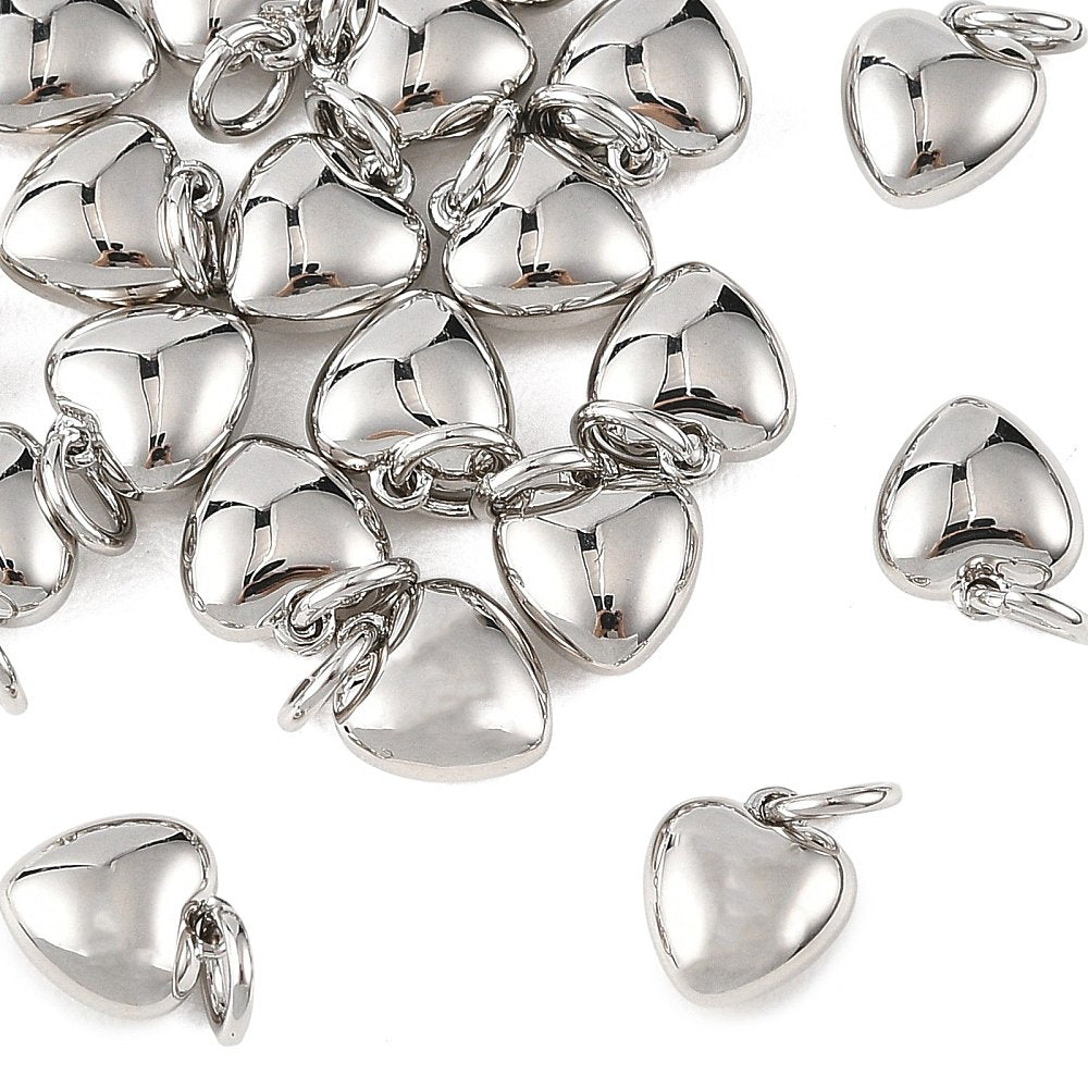 Platinum Plated Puffy Heart Charm 2 Pack | The Pink Bead Shop Canada