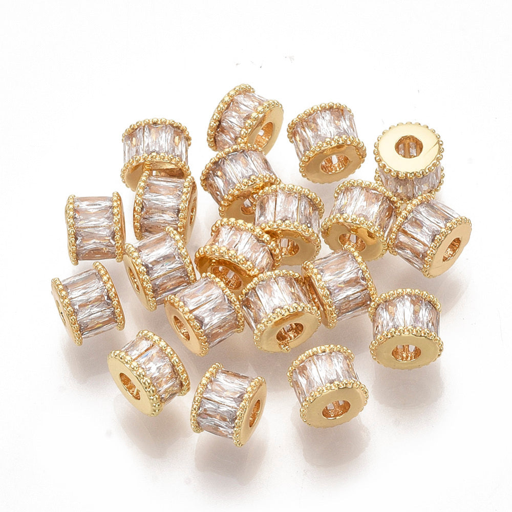 Real 18K Gold Plated Cubic Zirconia Column Beads – 7mm | The Pink Bead Shop Canada