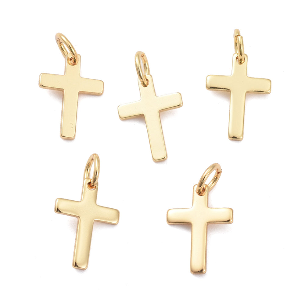 18K Gold Plated Brass Cross Charms – Small Religious Pendants for Jewelry Making, 12.5mm The Pink Bead Shop