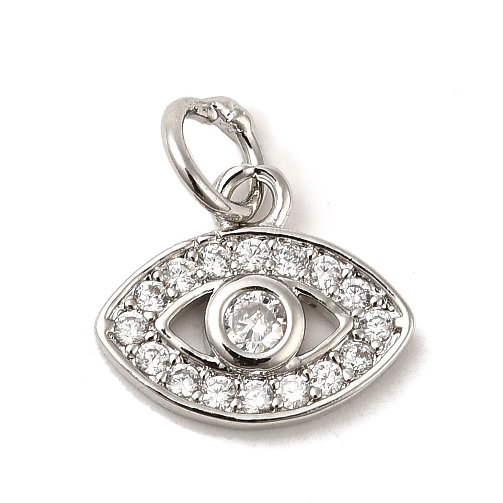 CZ Micro Pave Evil Eye Charms – Brass, Platinum, Gold & Rose Gold Plated, 9×11mm The Pink Bead Shop