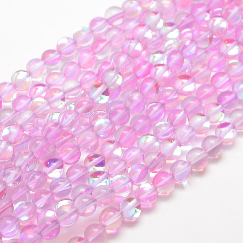 Mermaid Glass Round Pink Half Ab Color Plated 6mm