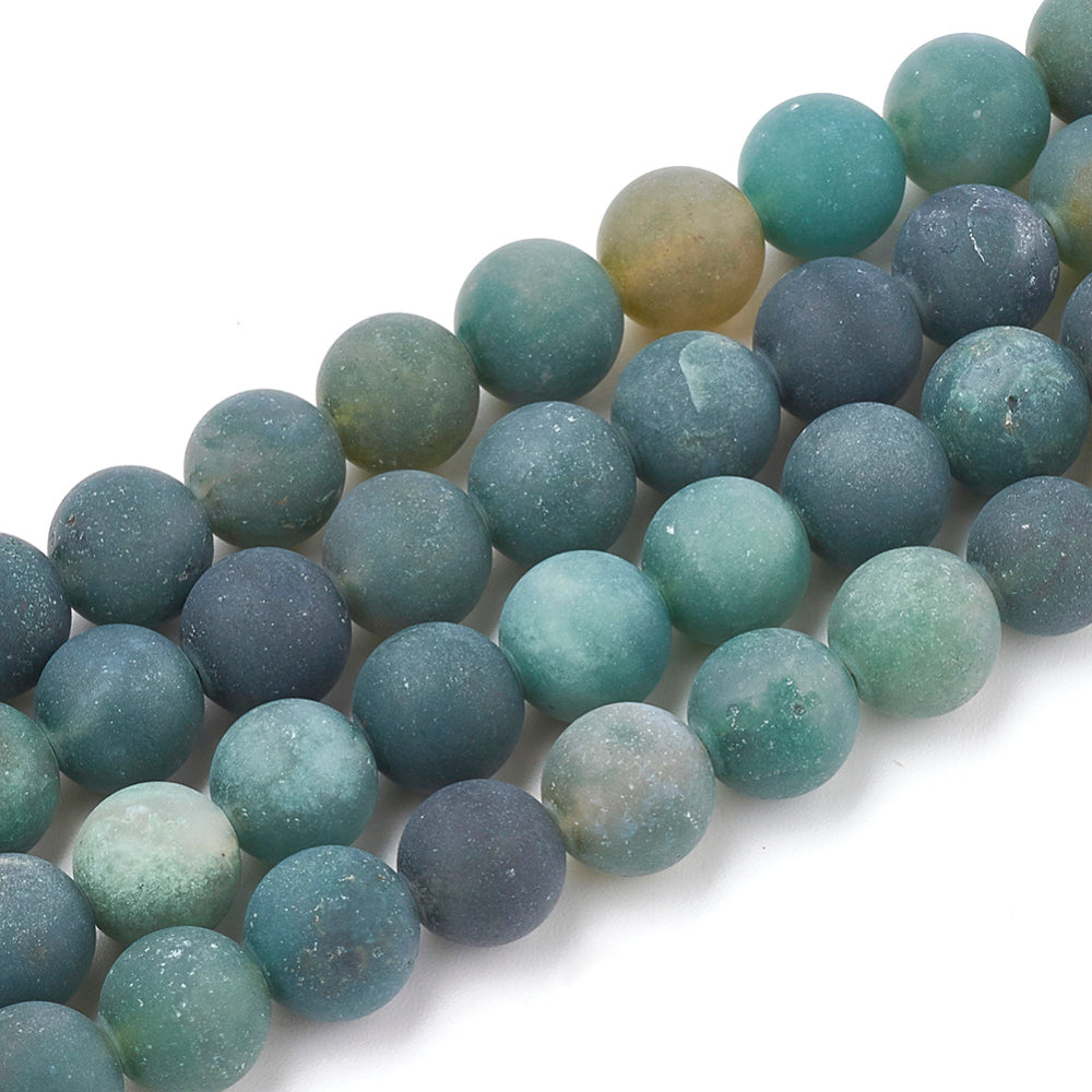 Moss Agate Beads Strands, Frosted, Natural Round 8mm